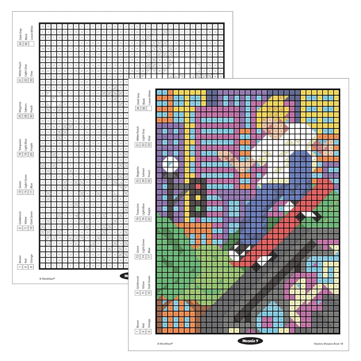 image:imageMindWare Color By Number Mystery Mosaics Coloring Book 19  Color by Number Book for Kids 6 and Up with 18 Perforated Pages of 18 Captivating Images Disguised as Numbered Squares