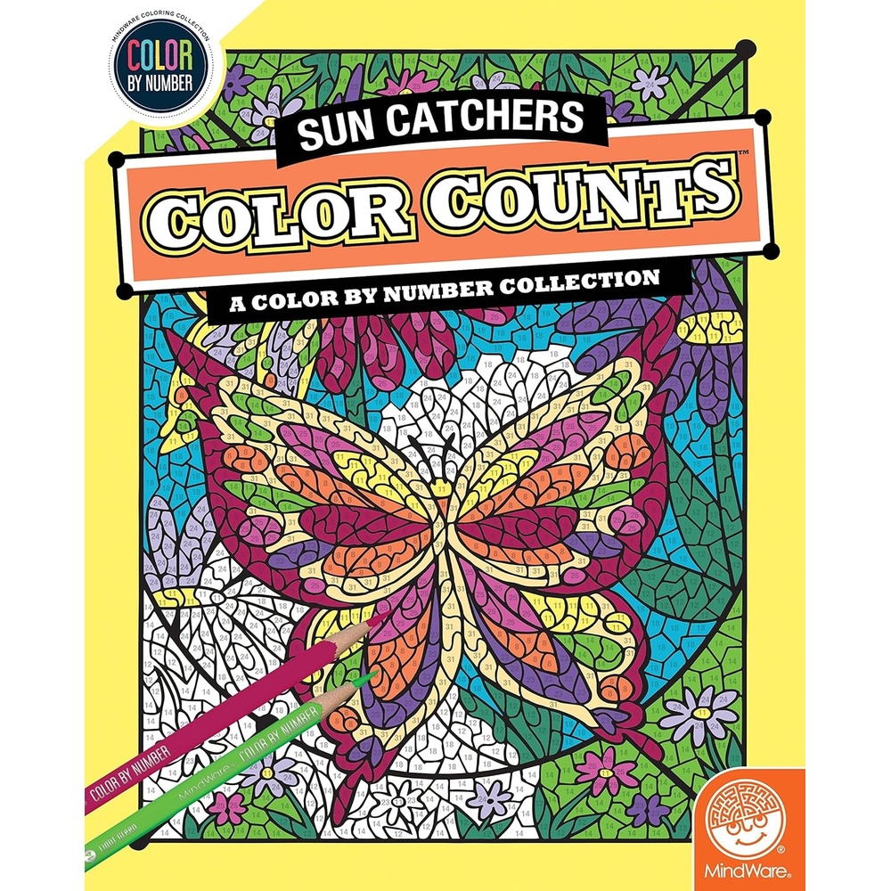 image:imageMindWare Color by Number Color Counts Suncatchers  Coloring Book for Kids and Adults with 24 Perforated Pages Printed on Artist Quality Paper