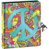 image:imagePeaceable Kingdom Paisley Peace Sign Foil Cover 625 Lock and Key Diary with Black Pages and Silver Pen