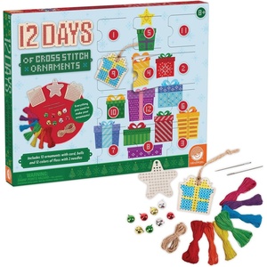 image:imageMindWare 12 Days Of Cross Stitch Ornaments Advent Calendar Wooden Christmas Ornament Craft Kit With Daily Stitch Projects Embroidery Floss Needles Bells Kids Age 8 Holiday Countdown Activity