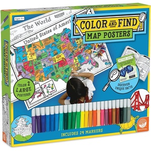 image:imageMindWare Color and Find Map Posters The World and The United States of America  Large Coloring Posters for Kids Ages 6 amp Up  Teach Geography Landmarks and Cultures Around the World