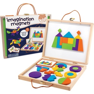 image:imageMindWare Imagination Magnets Wooden Pattern Blocks Set  Imaginative Play with magentic Shapes in a Carrying case  42 Magnetic Solid Wooden Blocks 50 FullColor Laminated Puzzles