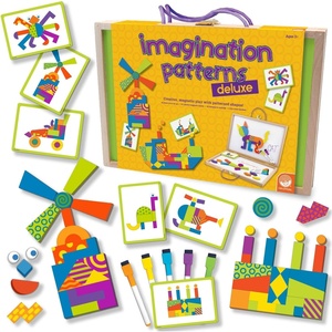 image:imageMindWare Imagination Patterns  Creative Magnetic Play with Patterned Tangram Shapes  Includes 60 Magnetic Blocks 60 Puzzle Cards Dry Erase Markers amp Wood Case  Deluxe