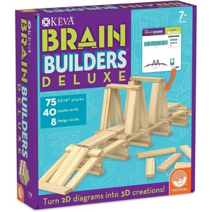 image:imageMindWare Keva Brain Builders Deluxe STEM Building Toy Includes 75 KEVA Planks 40 Puzzle Cards 8 Design Cards 3D Building Skills for Kids  Ages 7