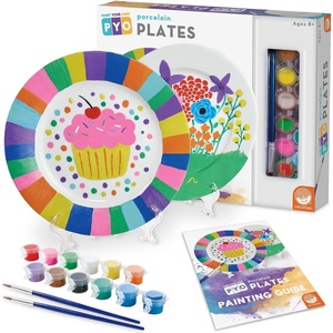 image:imageMindWare Paint Your Own Porcelain Plates  Kit Includes 2 Porcelain Plates 12 Paints 2 Paint Brushes and 2 Stands