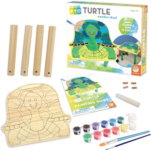 image:imageMindWare Paint Your Own Turtle Wooden Stool DIY Art Furniture Craft Kit with Paint Brushes and Easy Assembly Parts Paintable Kids Stool for Creative Playroom Decor Kids Age 5