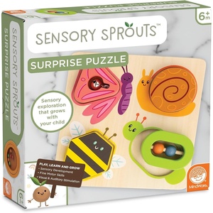 image:imageMindWare Sensory Sprouts Surprise Puzzle  Wooden Baby Puzzle with Mirror Bells amp Beads  Educational Toy for Infants amp Toddlers 6 Months Montessori Baby Toy
