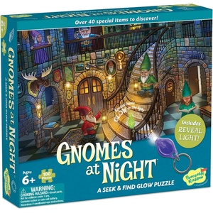 image:imagePeaceable Kingdom Gnome Seek and Find Puzzle 100 Pieces Included Blacklight  Large Jigsaw Puzzle Gift for Kids Ages 6  Gnomes at Night