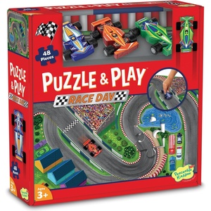 image:imagePeaceable Kingdom Jumbo Racetrack Floor Puzzle Bundle with 3 Wood Cars  Large Jigsaw Gift for Toddlers and Kids Ages 35  Puzzle and Play Race Day