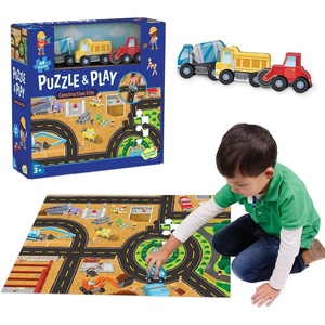 image:imagePeaceable Kingdom Puzzle and Play Construction Site  48Piece Puzzle Includes 3 Wooden Construction Vehicles  Great for Home or Classroom Use  for Kids Ages 3 amp Up