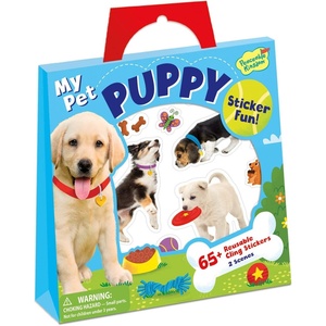image:imagePeaceable Kingdom Reusable Sticker Totes My Pet Puppy  2 sticker scenes amp over 65 reusable cling stickers in a carry tote  Great for trips errands amp on the go  Fun quiet time activity for kids