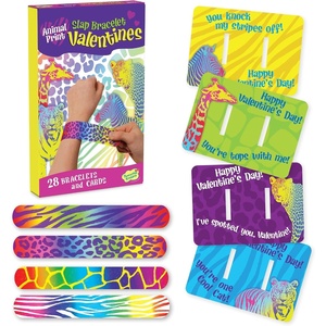 image:imagePeaceable Kingdom Valentines Cards for Kids Classroom Set of 28 Valentines Day Gifts  Animal Print Slap Bracelets