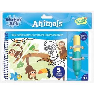 image:imagePeaceable Kingdom Water Art Animals Book Reusable Color Reveal Painting Pad Including Refillable Brush Pen Mess Free Creativity Activity Preschool Children Age 3 Early Motor Skill Builder