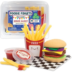 image:imageFoodie Fidget Squishy Burger Basket Big 19 Piece Sensory Toy Set with Slime Buns Stretchy Food Pieces Calming Quiet Toys for Kids Ages 5