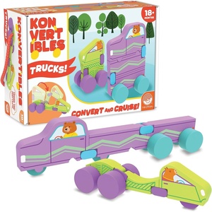 image:imageMindWare Konvertibles Transforming Wooden Trucks  2Piece FlipampChange Vehicle Set with CarryAlong Box that Becomes 3D Road Scene Toddler Toy for Ages18Months