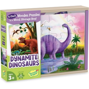 image:imagePeaceable Kingdom 4Pack Wooden Dinosaur Puzzles in Storage Box  48 Piece Jigsaw Puzzle Gift for Toddlers and Kids Ages 35  Dynamite Dinosaurs