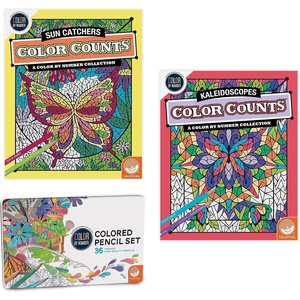 image:imageMindWare Color Counts Set of 2 Color by Number Books  Kaleidoscope amp Sun Catchers  Includes Numbered Colored Pencils  Fun Art Projects amp Kids Crafts  Ages 6 and Up