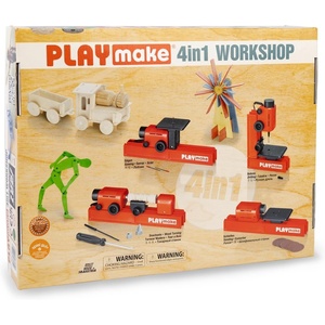 image:imagePLAYMAKE 4 in 1 Creative Workshop Safe for Children 5 for Wood amp Cardboard  Sawing Drilling Sanding and Turning  STEM Education for Children  4 Functions in one Set  Technical Toy