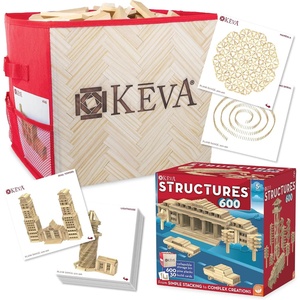image:imageMindWare KEVA Structures 600 Plank Wooden Building Blocks Set Includes 600 Pine KEVA Planks 30 Idea Cards and Collapsible Storage Bin